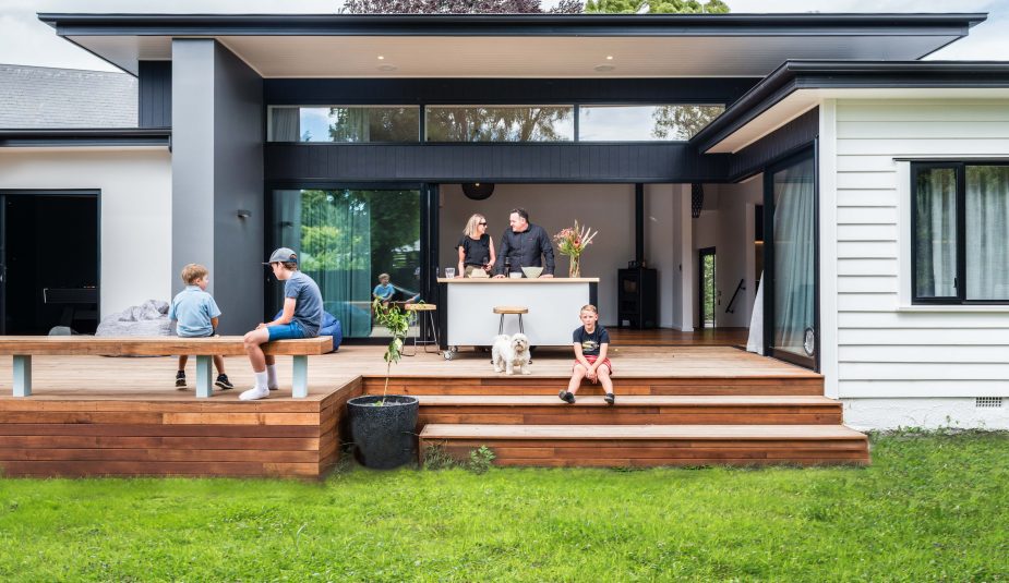 Christchurch family outside of their Blue Summit renovation and home extension